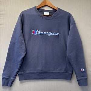Champion Reverse Weave Sweatshirt Mens Large Navy Blue Embroidered Script Logo